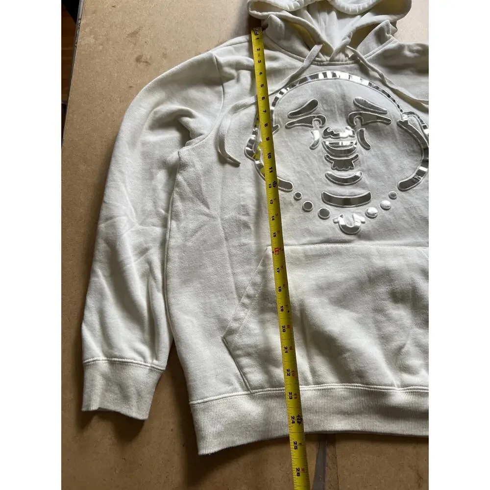 True Religion Y2K Buddha Hoodie Sweatshirt Small White Cotton Blend